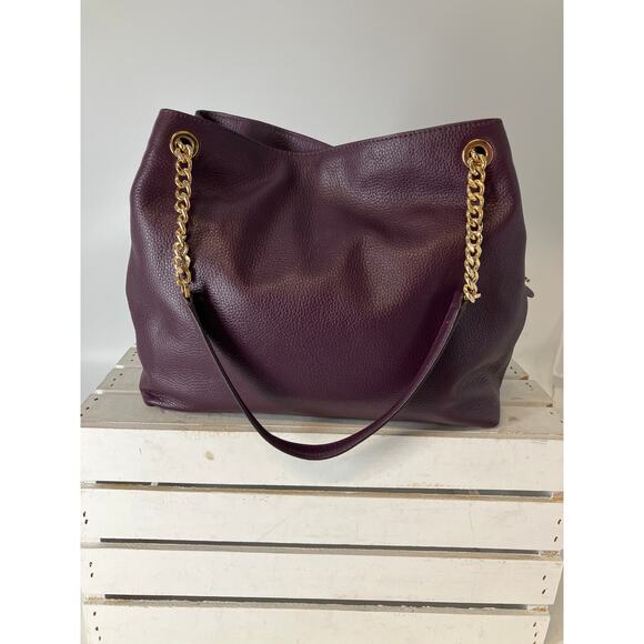 MICHAEL KORS LARGE DARK PURPLE PEBBLED LEATHER SHOULDER BAG - Picture 3 of 16